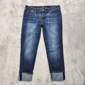 Gap 1969 Jeans Womens 10 Blue Mid Rise Straight Cuffed Crop Stretch Denim Casual